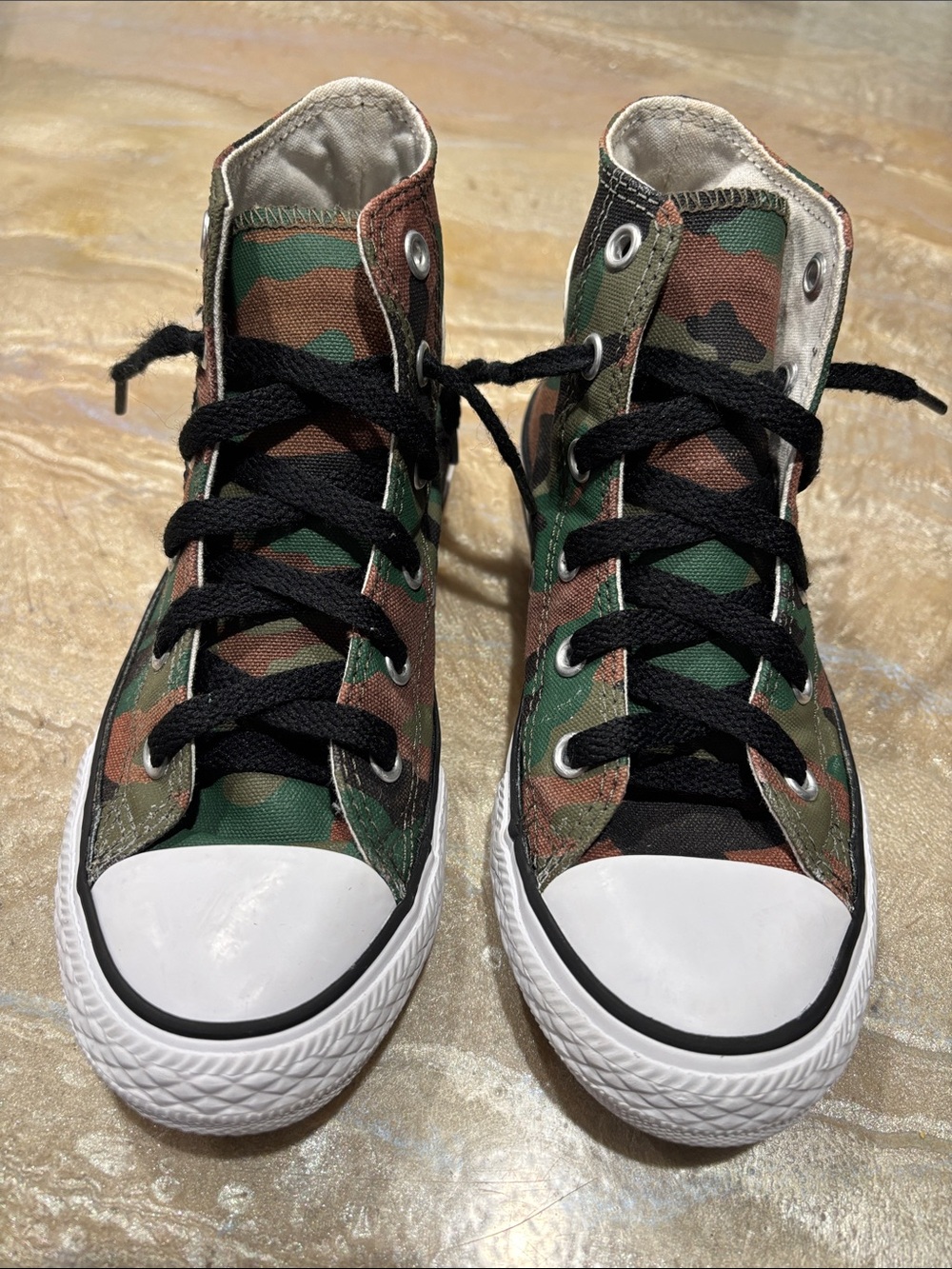 Converse Kids Camouflage High Top Sneakers - Green Black Brown Size Junior 13